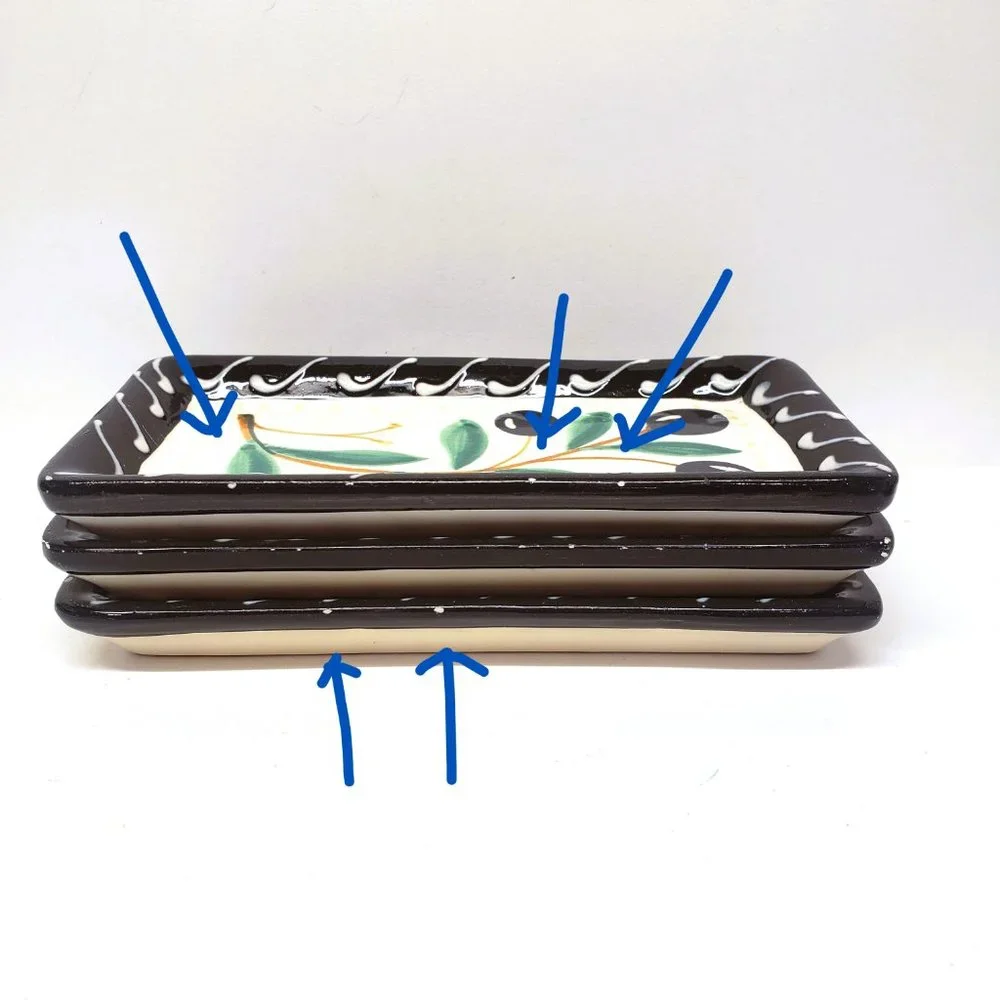 Crate & Barrel Debby Segura Olive Dishes Dipping Trays Set x3 Italy 1999 - READ